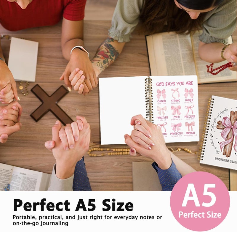 WLIANG Bible Journal for Women, Christian Prayer Journal Pink Notebook Gifts for Teen Girls Kids, Bible Study Supplies, Coquette Preppy Bows Cute Church Faith Journaling Hardcover Spiral Notebook 5.5 X 8.3 - Image 2